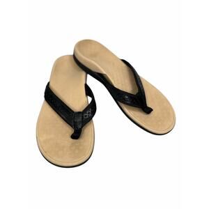 Vionic Sally Womens Sandals Size 8 Black Thongs Slip On Orthotic Comfort